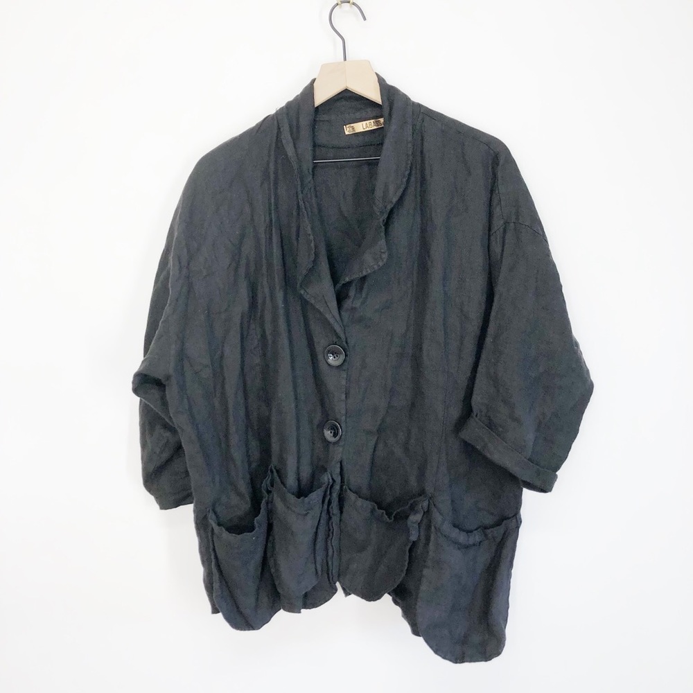 La Bass Black Linen Jacket Blazer